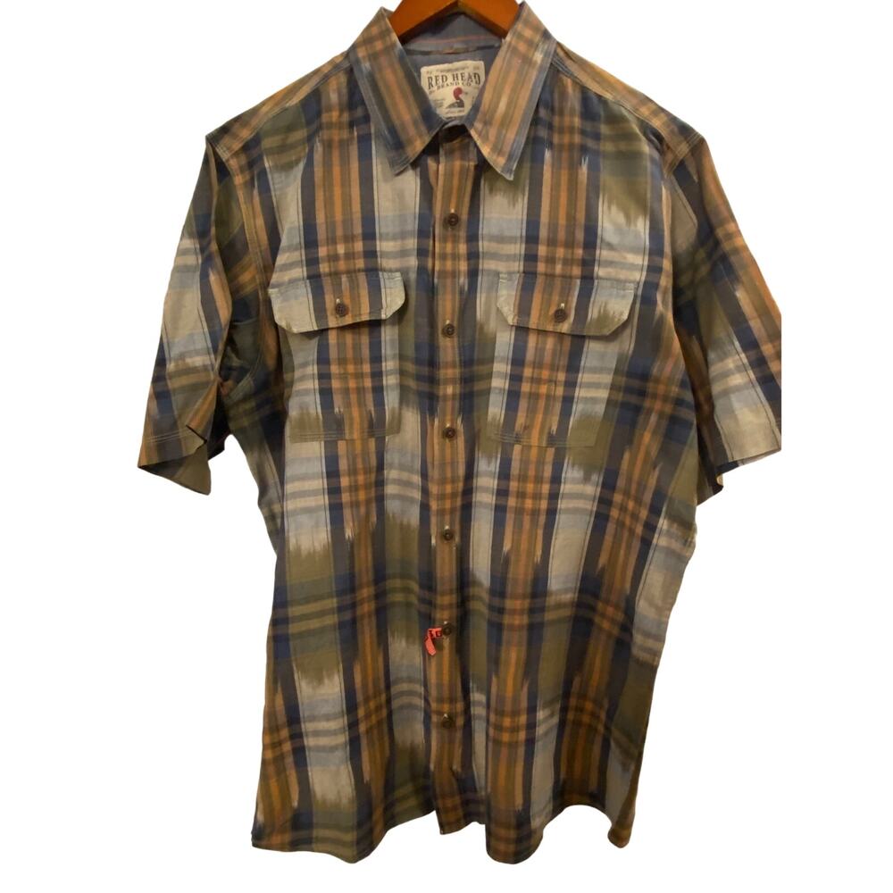 Red Head Brand Co. Men's Short Sleeve Plaid Button Down Fall Colors Size Large